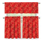 Chinese Cherry Blossom Pattern Print 3 Piece Kitchen Curtains