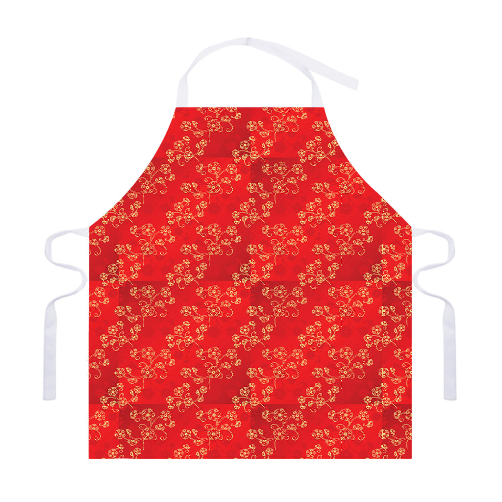Chinese Cherry Blossom Pattern Print Adjustable Apron