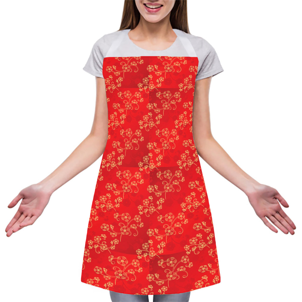 Chinese Cherry Blossom Pattern Print Adjustable Apron