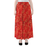 Chinese Cherry Blossom Pattern Print Chiffon Maxi Skirt