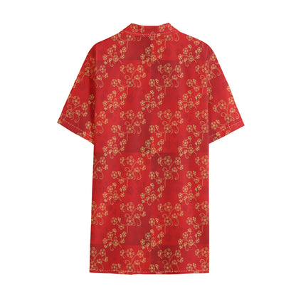 Chinese Cherry Blossom Pattern Print Cotton Hawaiian Shirt
