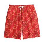 Chinese Cherry Blossom Pattern Print Cotton Shorts