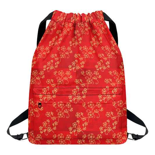 Chinese Cherry Blossom Pattern Print Drawstring Backpack