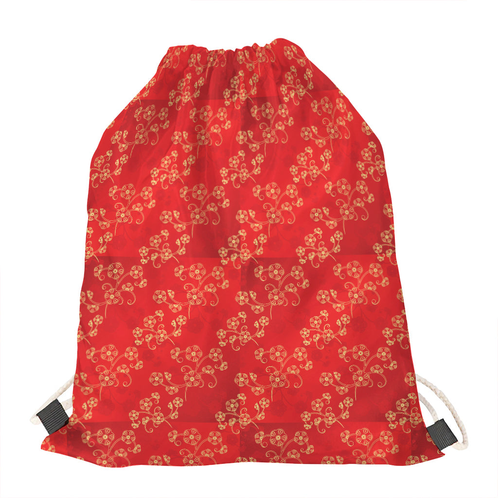Chinese Cherry Blossom Pattern Print Drawstring Bag