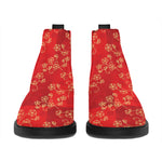 Chinese Cherry Blossom Pattern Print Flat Ankle Boots