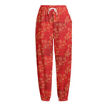 Chinese Cherry Blossom Pattern Print Fleece Lined Knit Pants