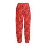 Chinese Cherry Blossom Pattern Print Fleece Lined Knit Pants