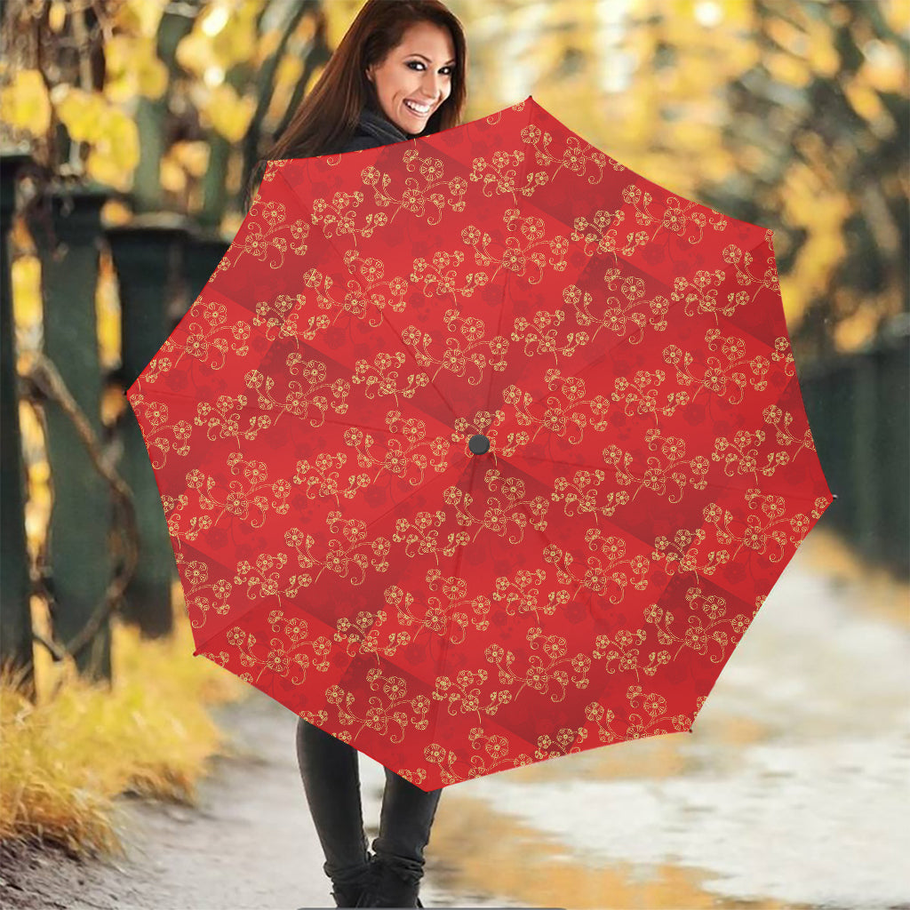 Chinese Cherry Blossom Pattern Print Foldable Umbrella
