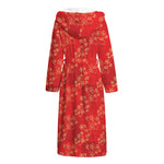 Chinese Cherry Blossom Pattern Print Hooded Bathrobe