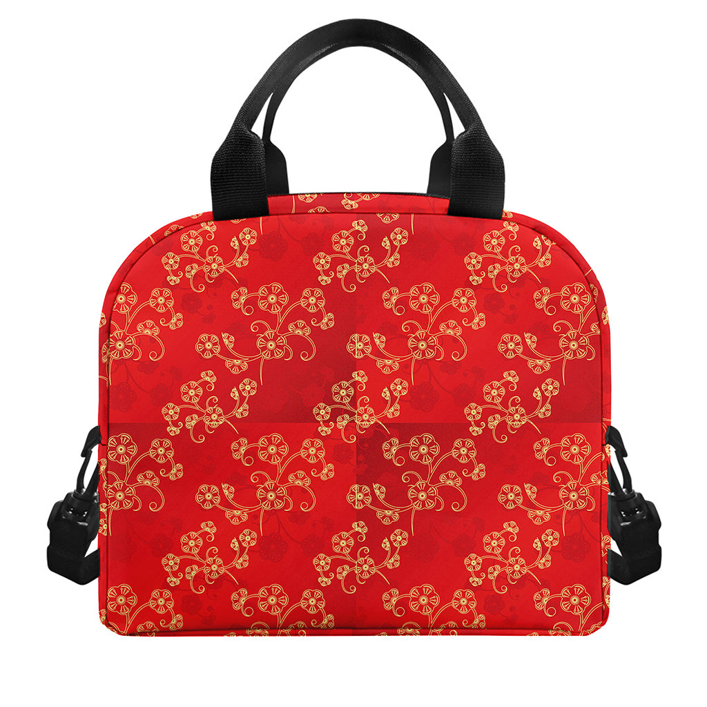 Chinese Cherry Blossom Pattern Print Insulated Lunch Bag