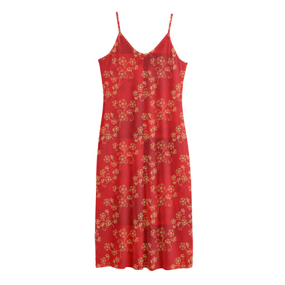 Chinese Cherry Blossom Pattern Print Jersey Midi Cami Dress