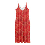 Chinese Cherry Blossom Pattern Print Jersey Midi Cami Dress