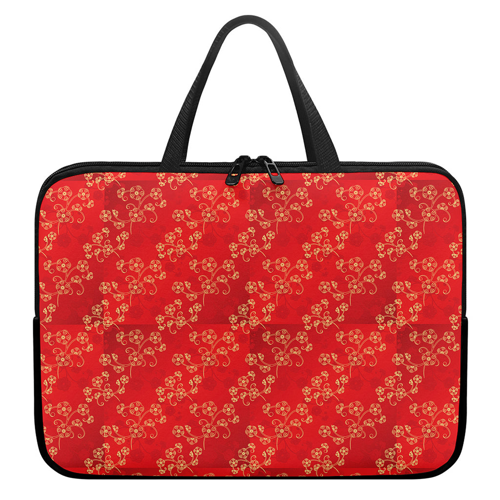 Chinese Cherry Blossom Pattern Print Laptop Sleeve With Handle