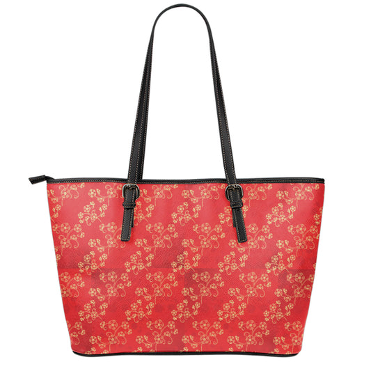Chinese Cherry Blossom Pattern Print Leather Tote Bag