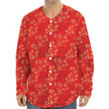 Chinese Cherry Blossom Pattern Print Long Sleeve Baseball Jersey