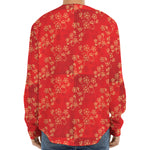 Chinese Cherry Blossom Pattern Print Long Sleeve Baseball Jersey