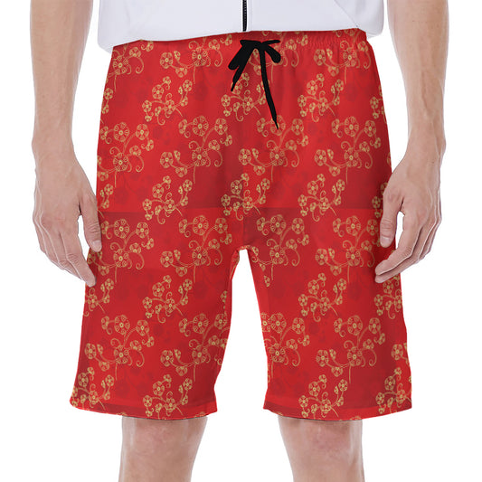 Chinese Cherry Blossom Pattern Print Men's Beach Shorts