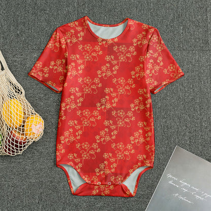 Chinese Cherry Blossom Pattern Print Men's Bodysuit