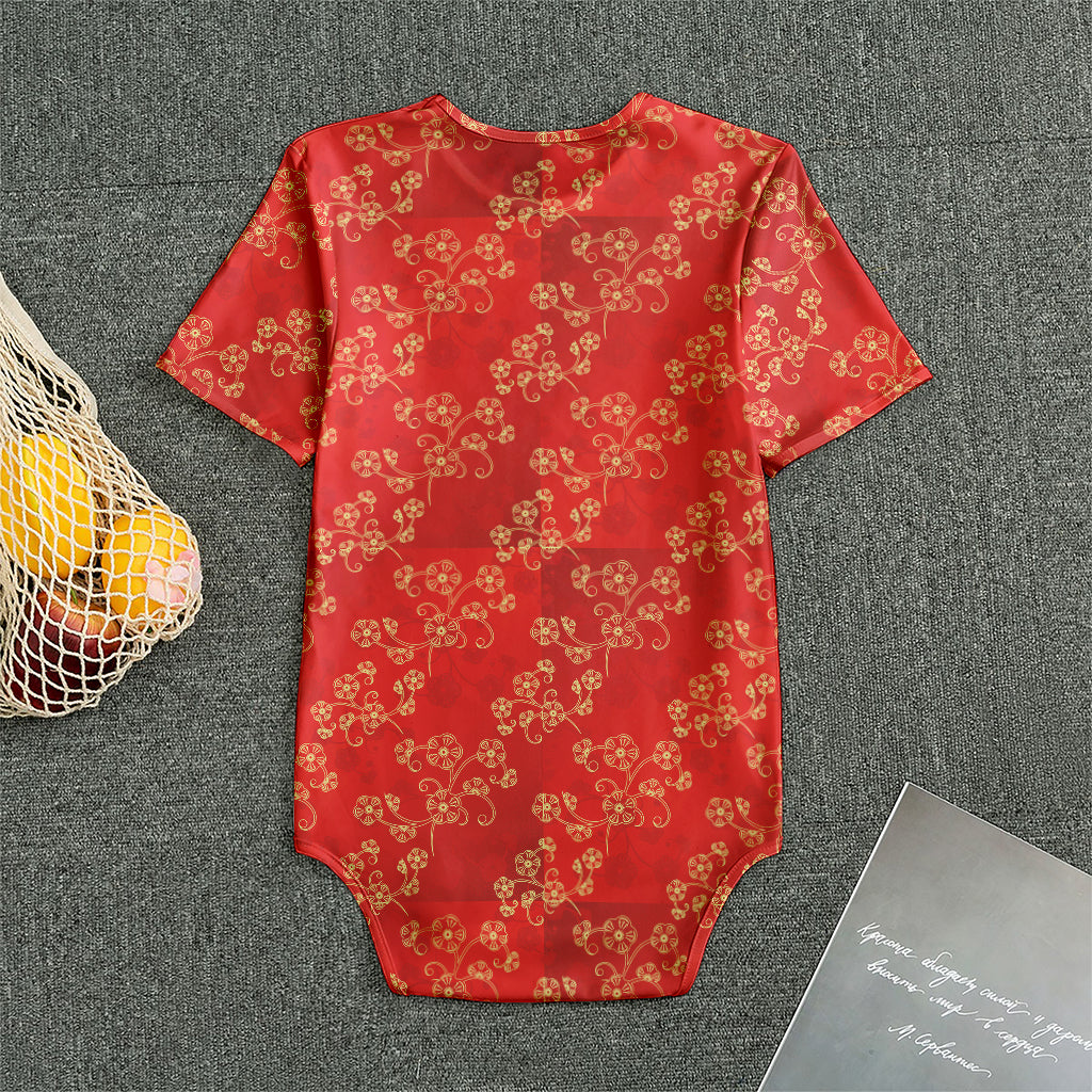 Chinese Cherry Blossom Pattern Print Men's Bodysuit