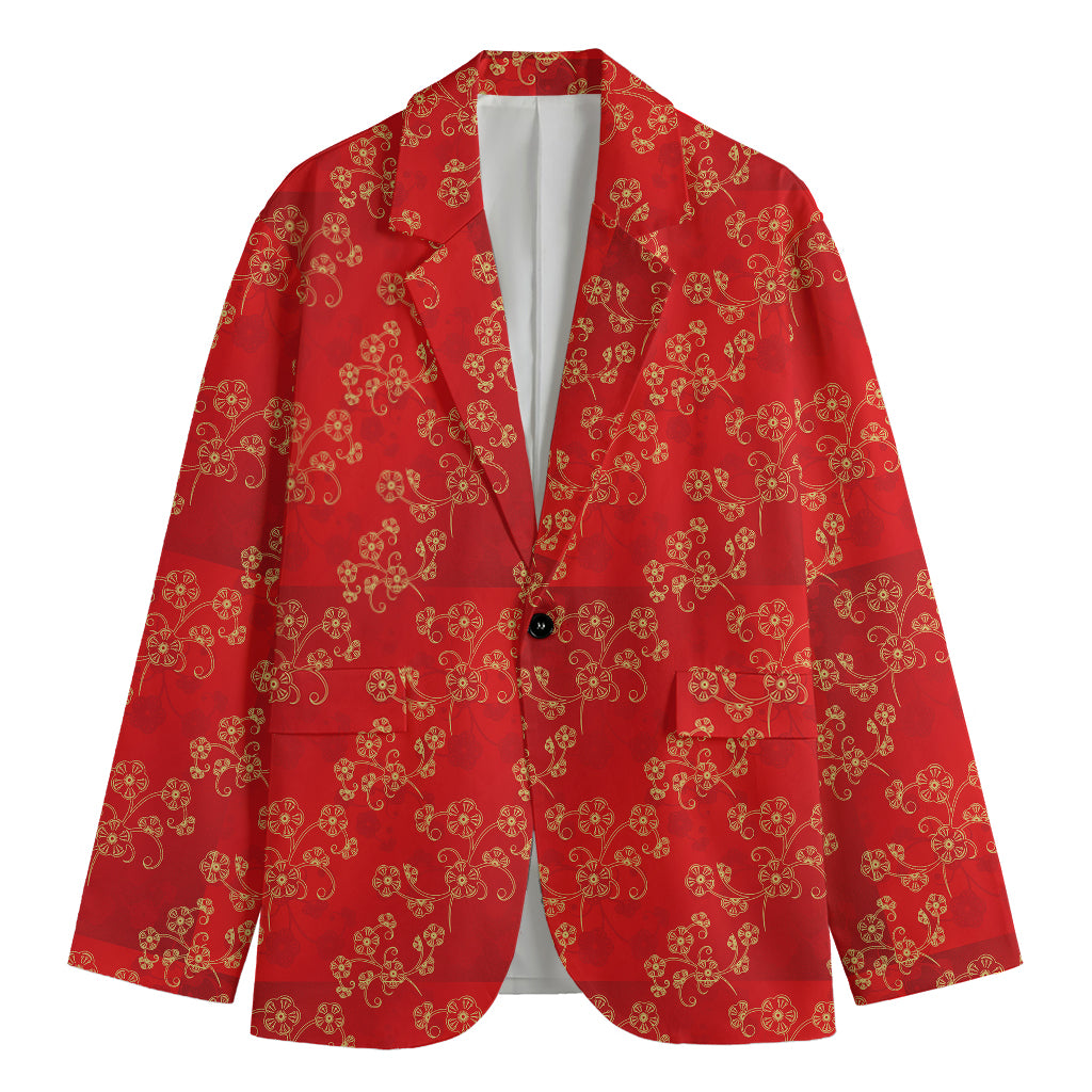 Chinese Cherry Blossom Pattern Print Men's Cotton Blazer