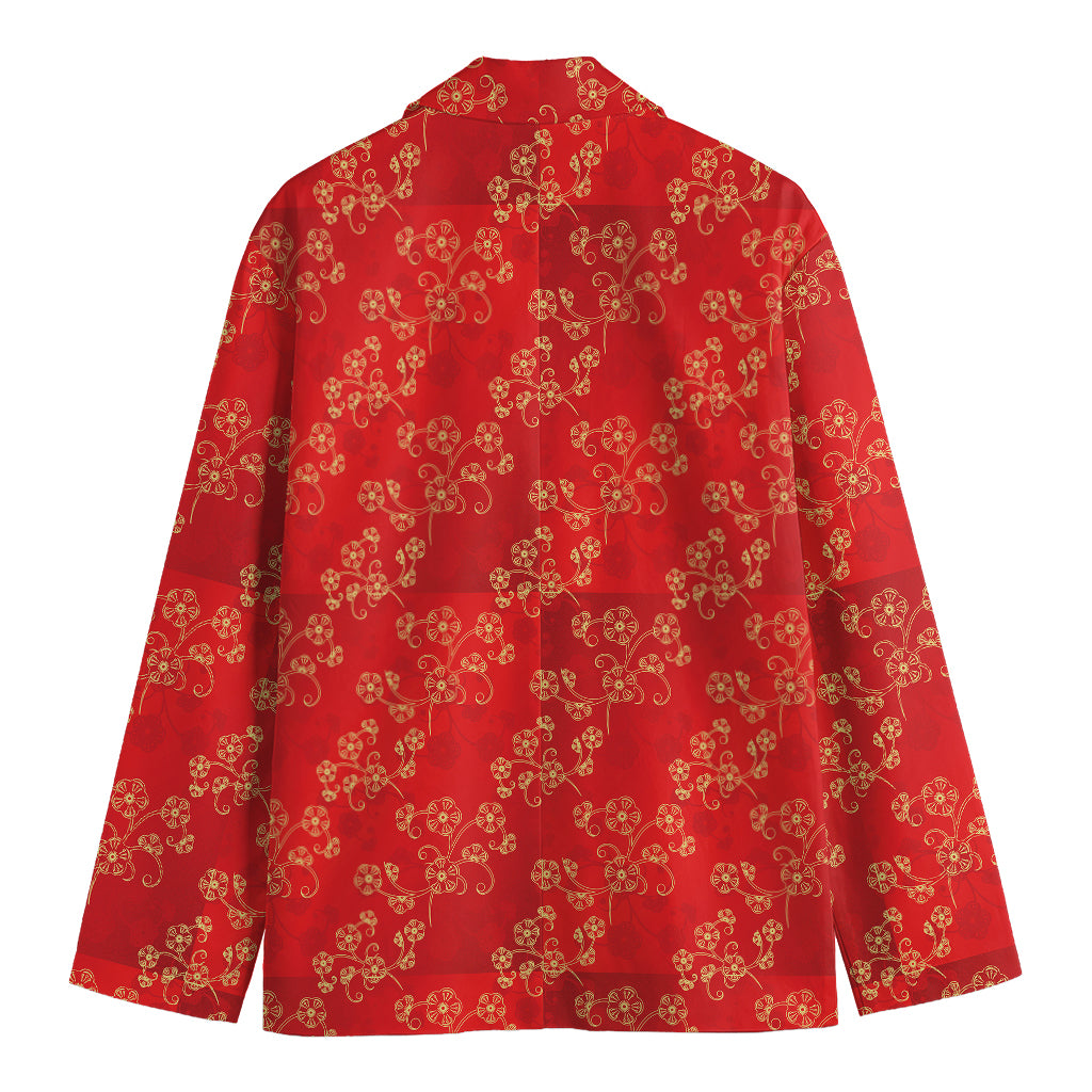 Chinese Cherry Blossom Pattern Print Men's Cotton Blazer