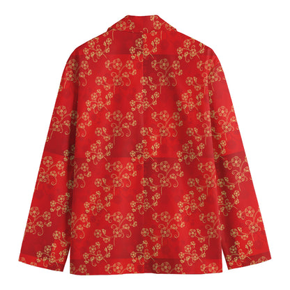 Chinese Cherry Blossom Pattern Print Men's Cotton Blazer