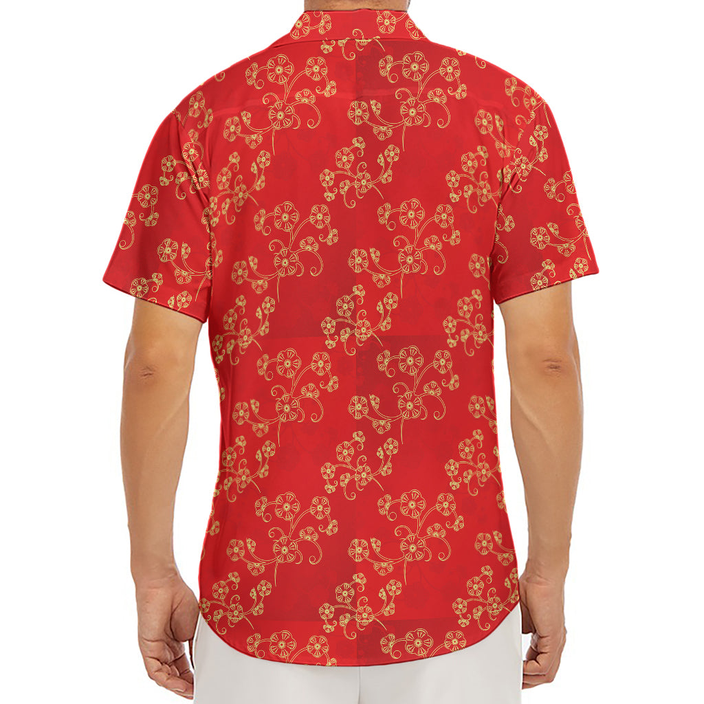 Chinese Cherry Blossom Pattern Print Men's Deep V-Neck Shirt