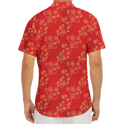 Chinese Cherry Blossom Pattern Print Men's Deep V-Neck Shirt