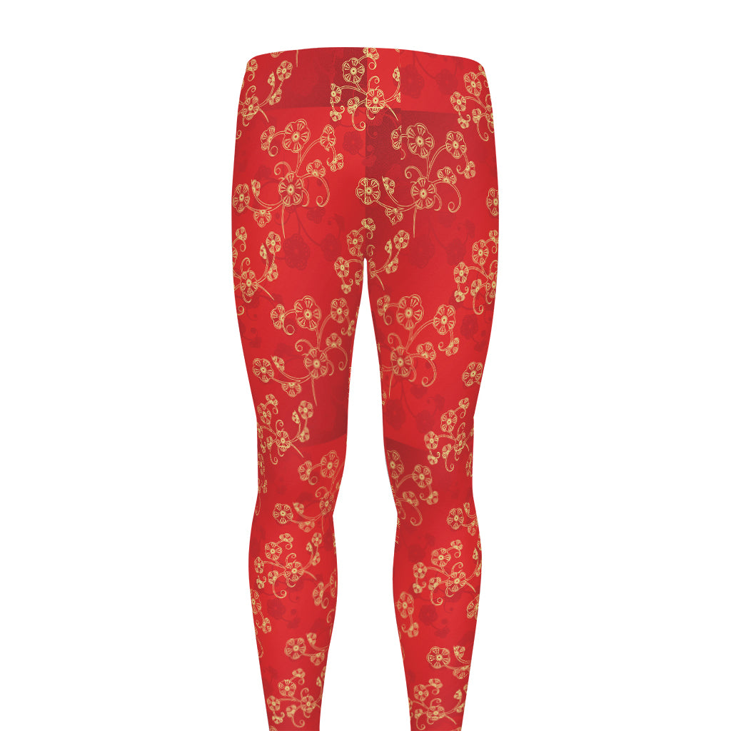 Chinese Cherry Blossom Pattern Print Men's leggings