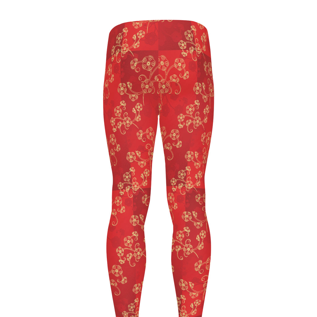 Chinese Cherry Blossom Pattern Print Men's leggings