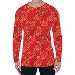 Chinese Cherry Blossom Pattern Print Men's Long Sleeve T-Shirt