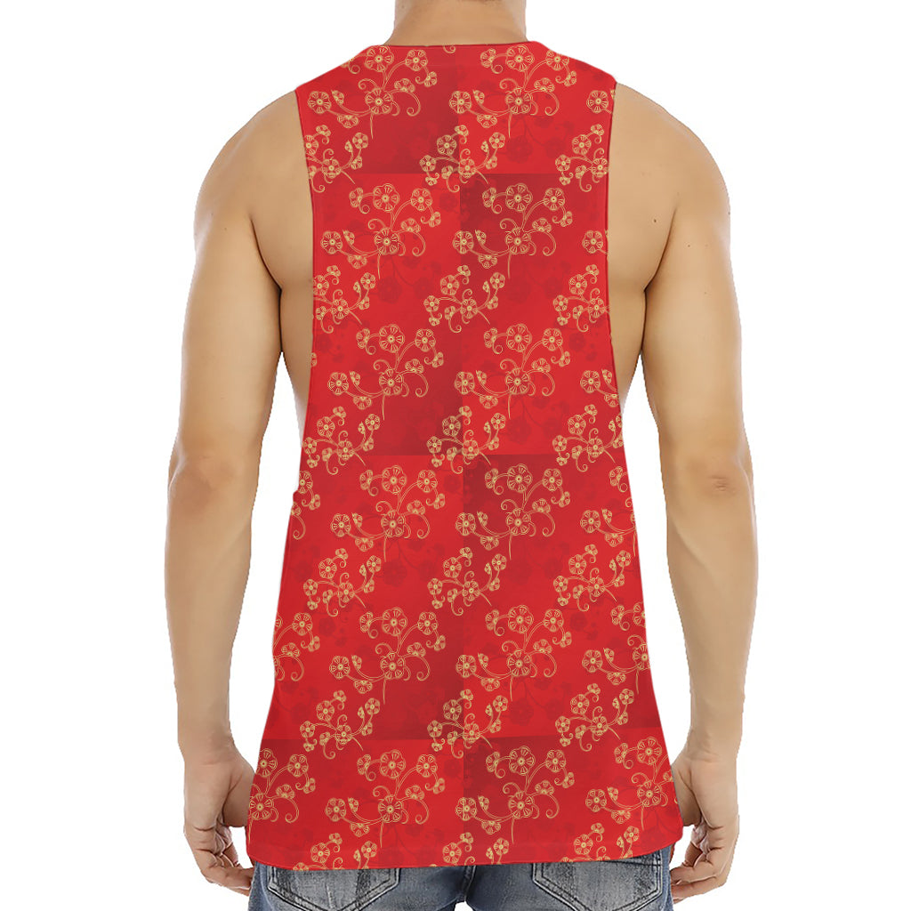 Chinese Cherry Blossom Pattern Print Men's Muscle Tank Top