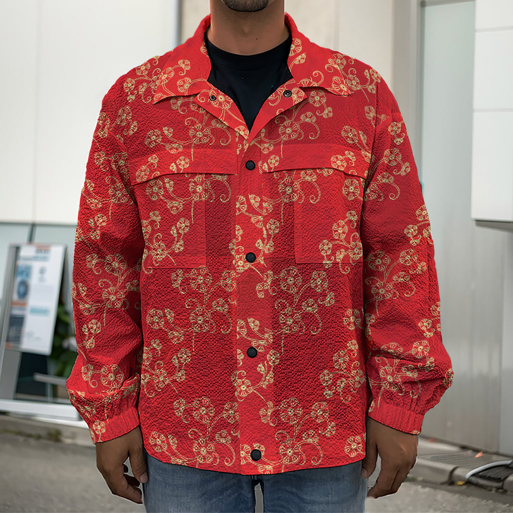 Chinese Cherry Blossom Pattern Print Men's Shirt Jacket