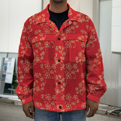 Chinese Cherry Blossom Pattern Print Men's Shirt Jacket