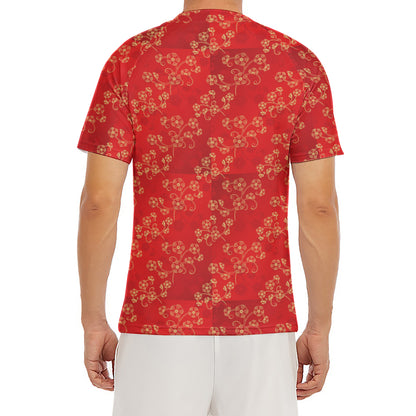 Chinese Cherry Blossom Pattern Print Men's Short Sleeve Rash Guard