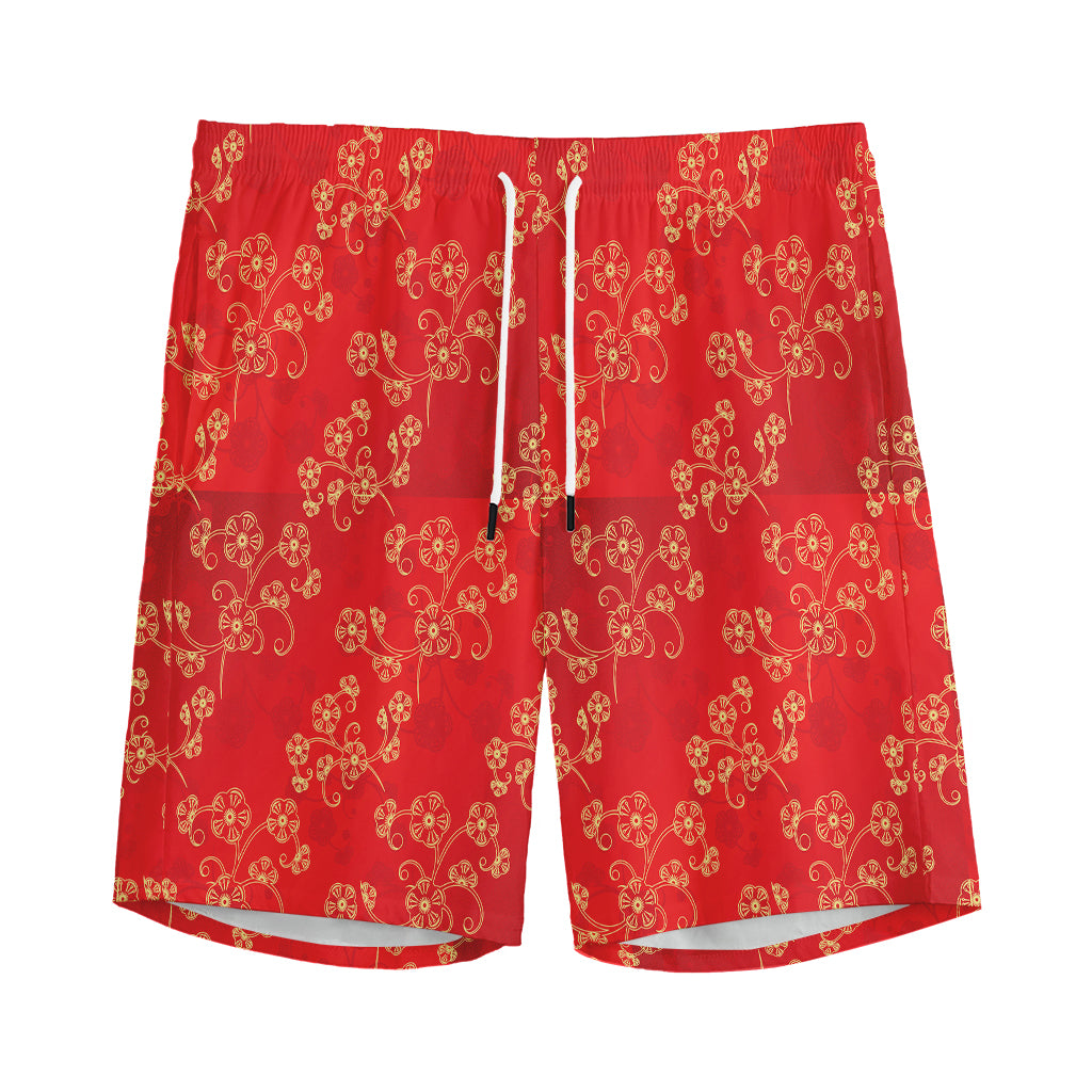 Chinese Cherry Blossom Pattern Print Men's Sports Shorts