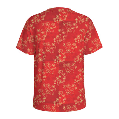 Chinese Cherry Blossom Pattern Print Men's Sports T-Shirt