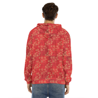 Chinese Cherry Blossom Pattern Print Men's Velvet Pullover Hoodie