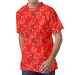 Chinese Cherry Blossom Pattern Print Men's Velvet T-Shirt