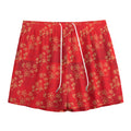 Chinese Cherry Blossom Pattern Print Mesh Shorts