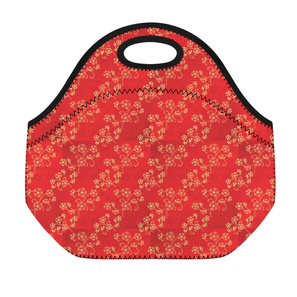 Chinese Cherry Blossom Pattern Print Neoprene Lunch Bag