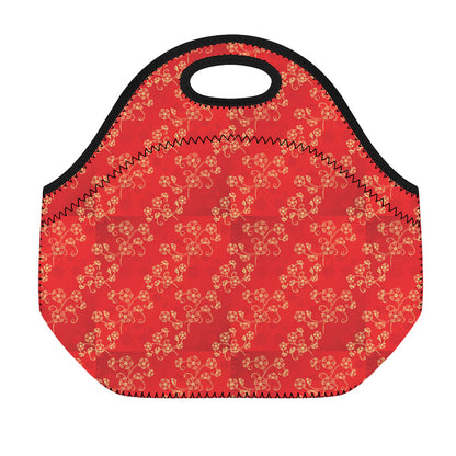 Chinese Cherry Blossom Pattern Print Neoprene Lunch Bag