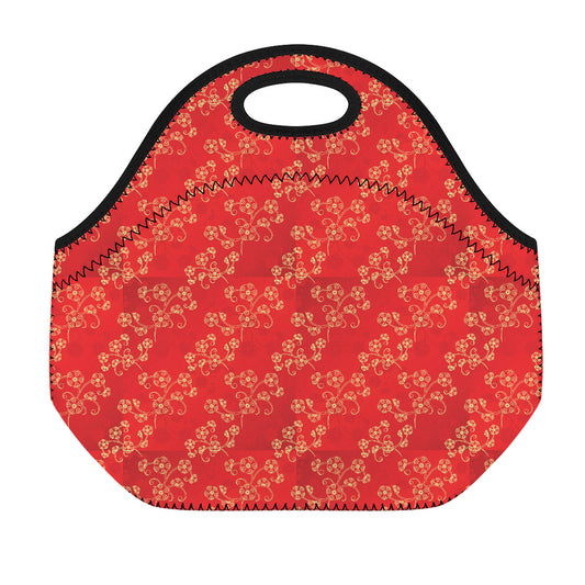 Chinese Cherry Blossom Pattern Print Neoprene Lunch Bag