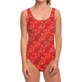Chinese Cherry Blossom Pattern Print One Piece Swimsuit