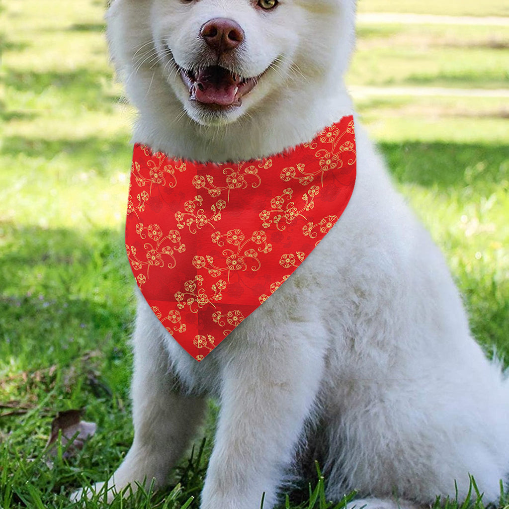 Chinese Cherry Blossom Pattern Print Over The Collar Dog Bandana