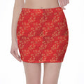 Chinese Cherry Blossom Pattern Print Pencil Mini Skirt