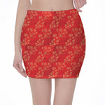 Chinese Cherry Blossom Pattern Print Pencil Mini Skirt