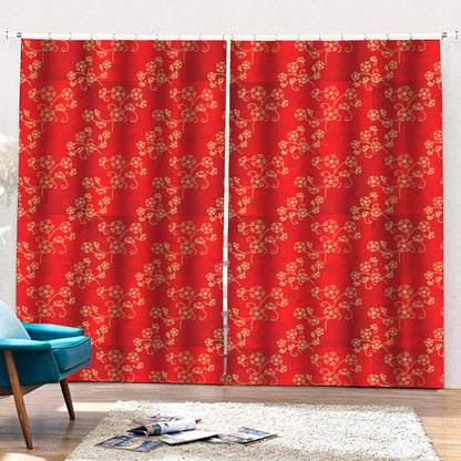 Chinese Cherry Blossom Pattern Print Pencil Pleat Curtains