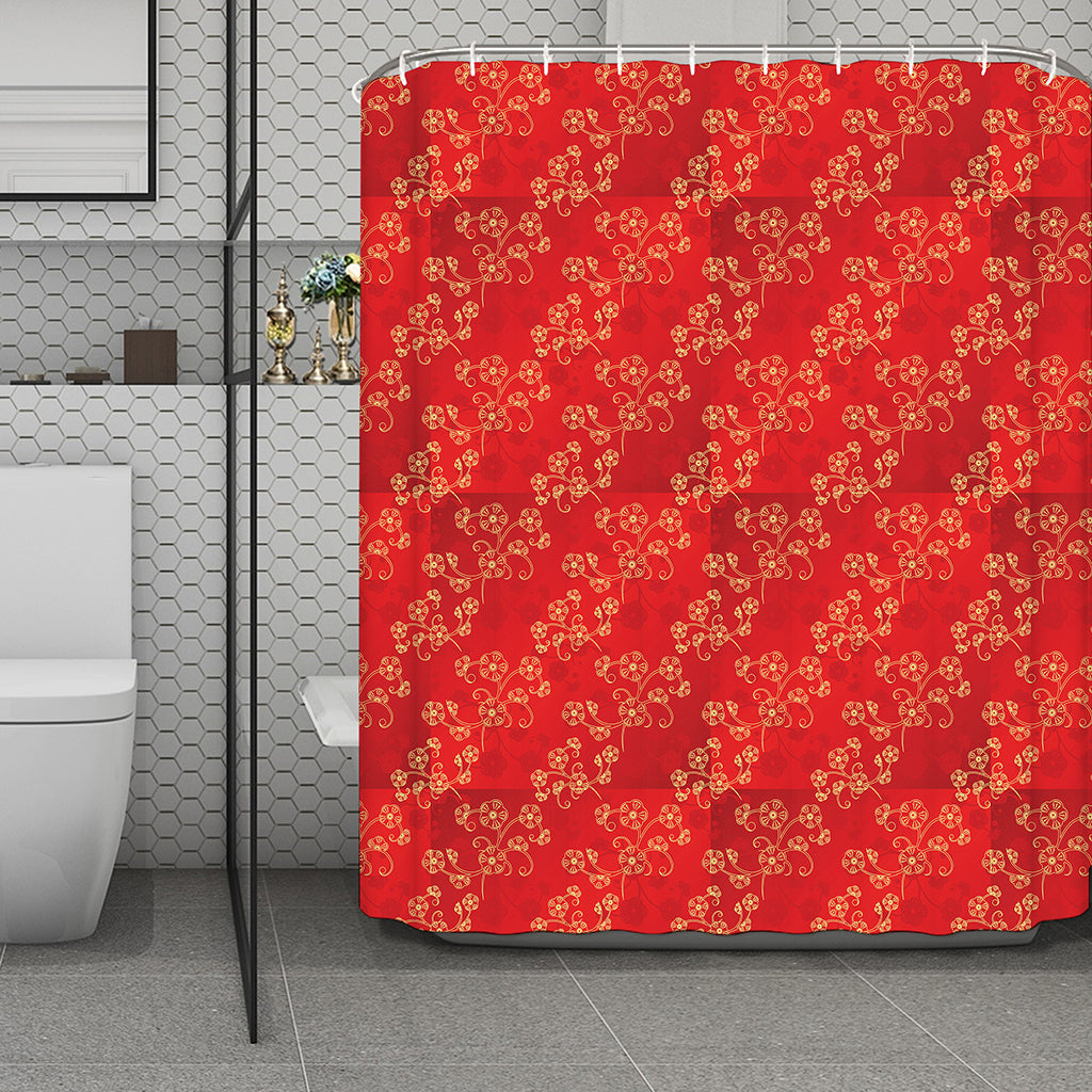 Chinese Cherry Blossom Pattern Print Polyester Shower Curtain