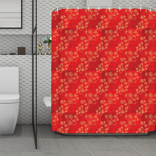 Chinese Cherry Blossom Pattern Print Polyester Shower Curtain